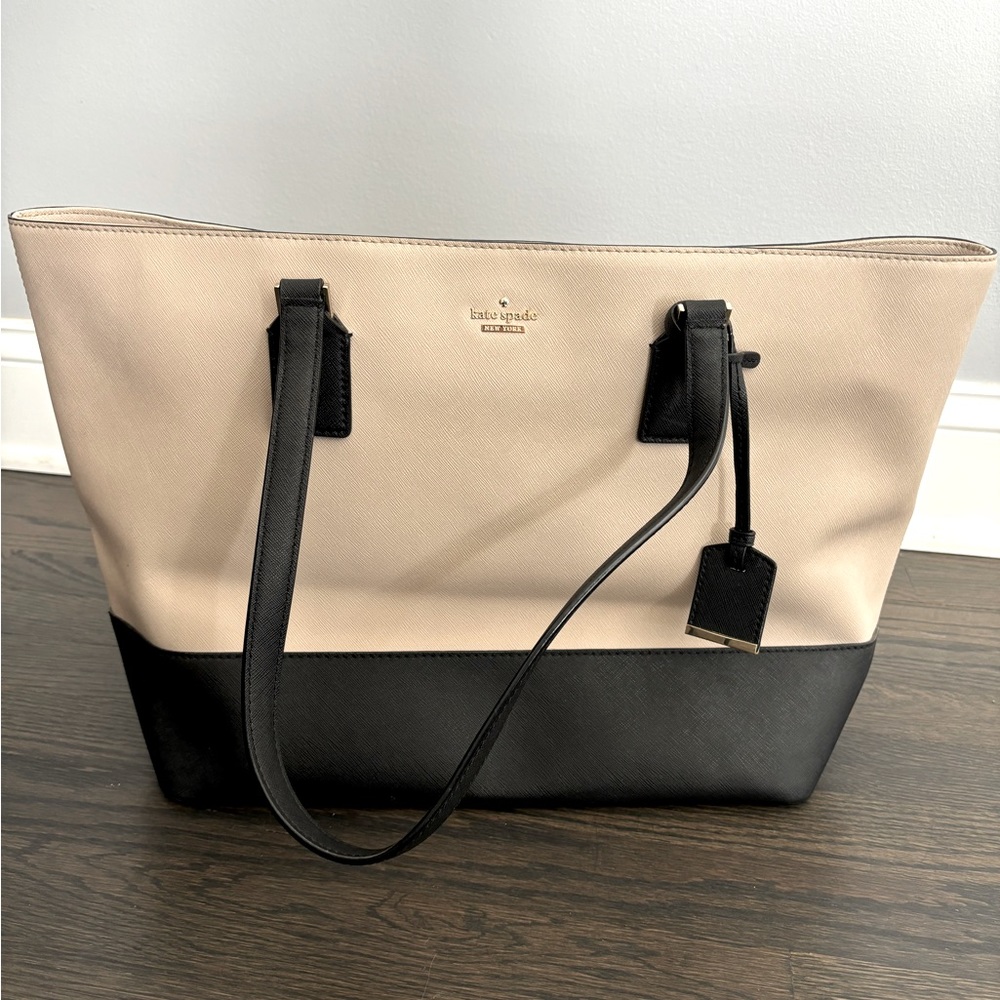 Kate Spade Cream and Black Large Tote Shoulder Bag
